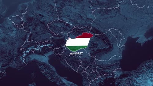 Europe Map Zoom to Hungary with National Flag Reveal