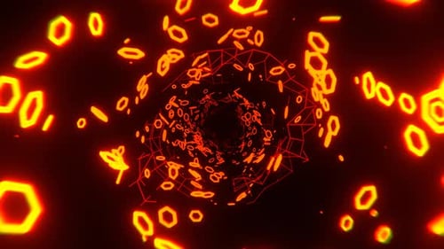 Orangefarbener digitaler, fantastischer abstrakter Korridor-Hintergrund, VJ Loop in 4K