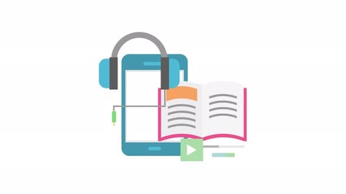 Animated Flat Design Illustration of Digital Audiobook Learning Concept