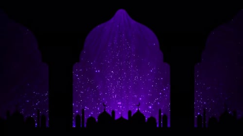 Sparkling Purple Mosque Silhouette Loop for Ramadan and Eid Celebrations