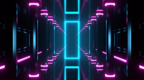 Blue And Pink Neon Portal In The Columned Corridor Background Vj Loop I 4K