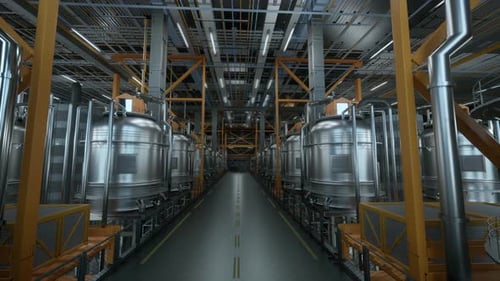 Large Factory Premises With Tans And Pipe Systems. Facilities For Dairy Products Enterprise