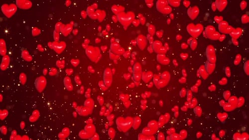 3d happy valentine's day and romance animation, shiny and glitter hearts