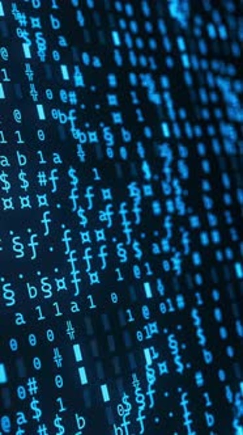 Abstract Blue Binary Symbols Flowing As Computer Code Blockchain Database and Big Data Matrix