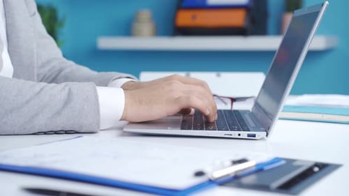 Close-up of businessman hands using laptop. Working, Office worker.