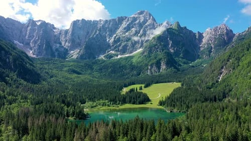 Lake of Fusine (Lago Superiore di Fusine) and the Mountain Range of Mount Mangart, Julian Alps, Tarv