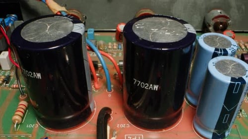 Radio Parts of the Old Amplifier Vintage Transistors and Chips Hifi Vintage Audio Player Close Up