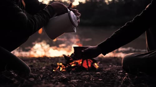 Campfire Coffee At Dusk In The Forest.