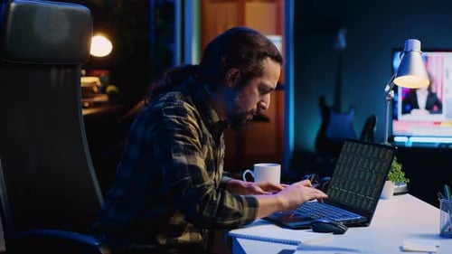 Annoyed Broker Investor in Home Office Bothered By Low Stock Exchange Valuation