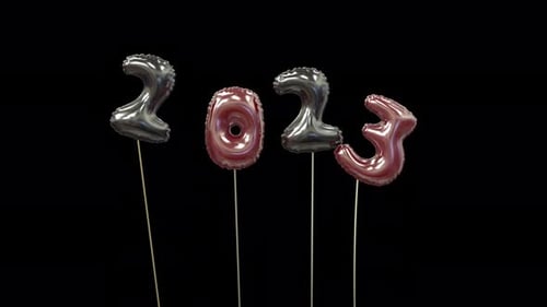 New Year 2024 Metallic Balloon Numbers Reveal Animation