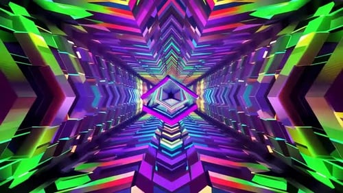 Vibrierender Neonfarbener geometrischer 3D-Sterntunnel VJ Loop
