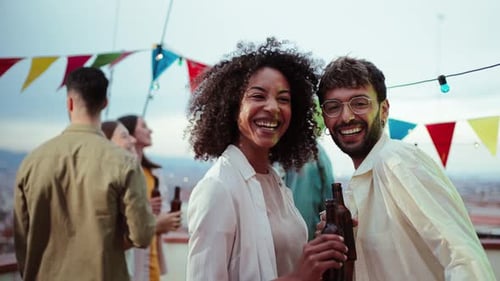 Young Adults Having Fun at a Rooftop Party