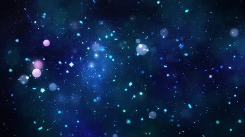 Sparkling Blue Snowflakes and Bokeh Winter Holiday Background