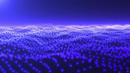 Onda de partículas digitales abstractas y fondo de luz. Partículas brillantes digitales, tecnología cibernética