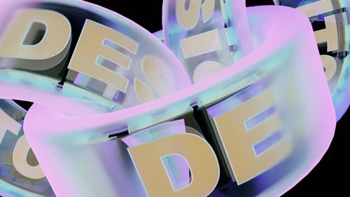 The ribbon is purple and yellow with large English letters moving rapidly in a circle