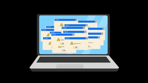 Mensagem de erro do sistema na tela de um laptop com canal alfa