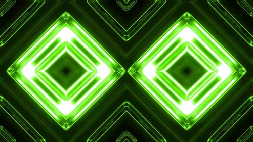 Dynamic green neon geometric patterns pulsate in dark futuristic space