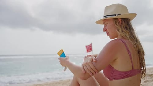 Sun Protection and Skin Care in Hot Summer Weather Adult Girl Relaxing