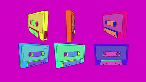Animated Retro Cartoon Cassette Tapes Rotating