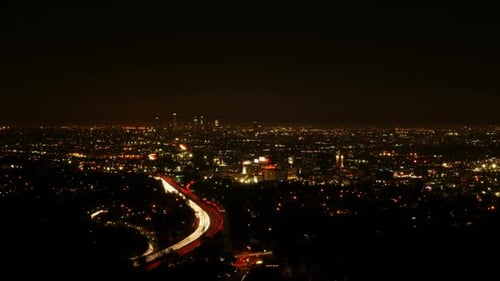 Downtown Los Angeles night time lapse with traffic in California USA shot in 4k high resolution