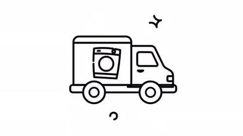 Animated Line Art Delivery Truck with Washing Machine Icon
