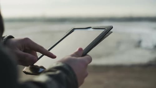 Male Hand Touching Tablet