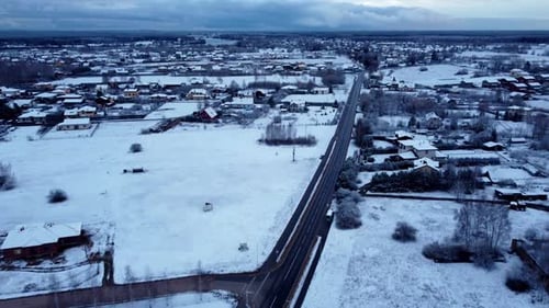 Aerial drone established view of Katlakalns city in winter at Riga, Latvia