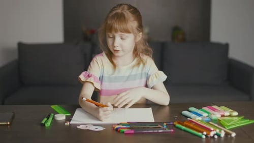 A Girl Drawing at the Table