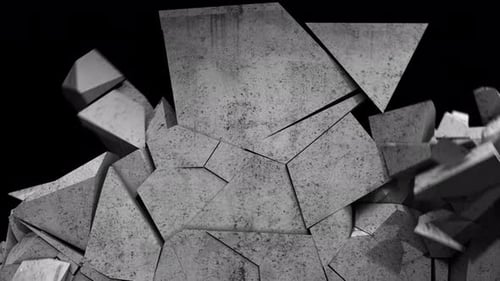 Le béton se fissure et tombe. Mur de ciment fissuré. Destruction de l'économiseur d'écran. Animation de la destruction