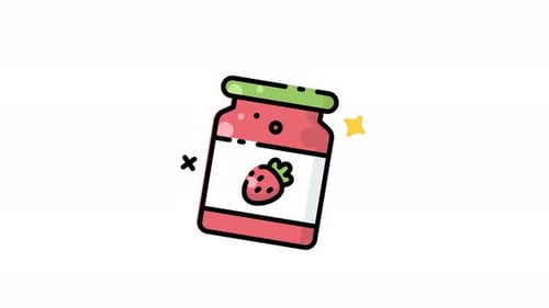 Animated Flat Design Strawberry Jam Jar Icon
