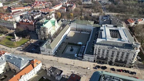 Aerial view of Palac Prezydencki (Presidential Palace) in Warsaw city, Poland