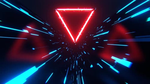 Light Blue And Red Triangle Strobe Neon Futuristic Corridor Background Vj Loop I 4K