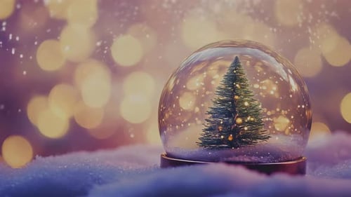 Magical Christmas Snow Globe with Sparkling Snow and Bokeh Lights