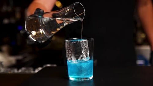 the bartender prepares a cocktail at the bar