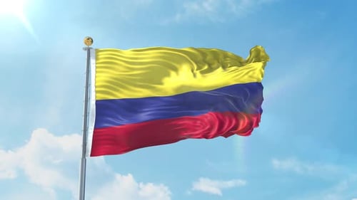 Realistic Waving Colombian Flag Loop in Blue Sky