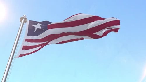 Liberia National Flag Waving Animation on Clear Blue Sky