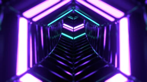 Purple And Turquoise Flying Through The Neon Sci Fi Infinite Tunnel Background Vj Loop In 4K