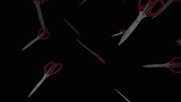 Falling red scissors over alpha channel. Rain of scissors across the ...