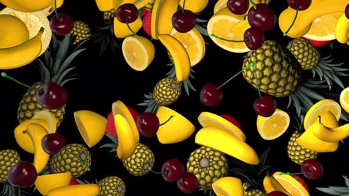 Dynamic Falling 3D Fresh Tropical Fruit Mix Animation