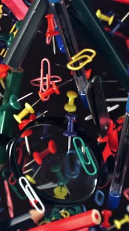 Different School Tools Fly Up and Down Back to School Filmed on a Highspeed Camera at 1000 Fps