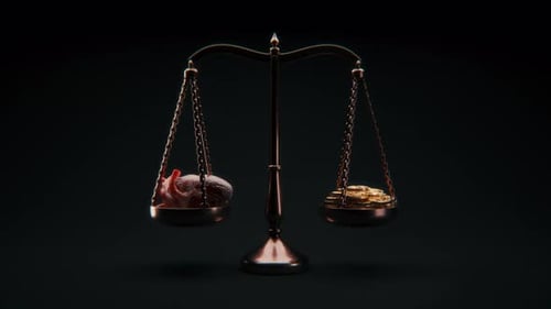 Conceptual Scale Balancing Human Organs Against Gold Coins