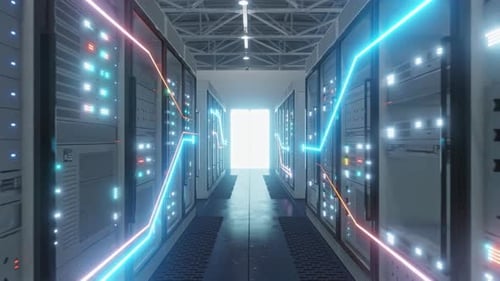 Serveurs rack dans un centre de données moderne, réseaux informatiques