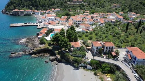 Aerial video of a small town Kyparissi, in Greece