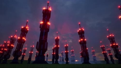 6g Towers Night Red Led Lamps Telecommunication Technology