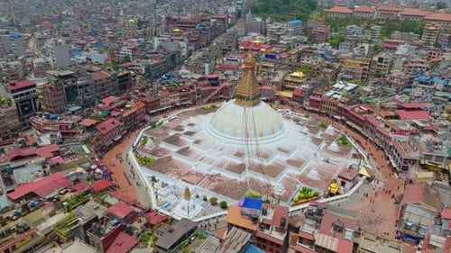 Aerial View Of The Famous Buddhist Pilgrimage Sites - Buddha Stupa In Kathmandu, Nepal.