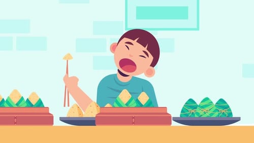 China Boy Sitting And Eating Meal