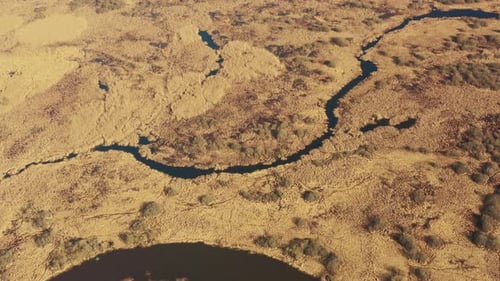 Aerial View Curved River In Early Spring Landscape