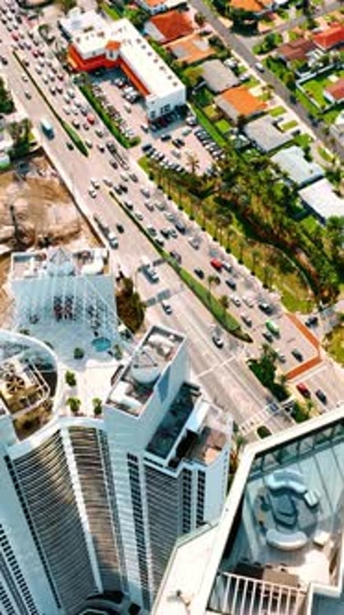 Top view on the highway with busy traffic in Miami Beach, Florida