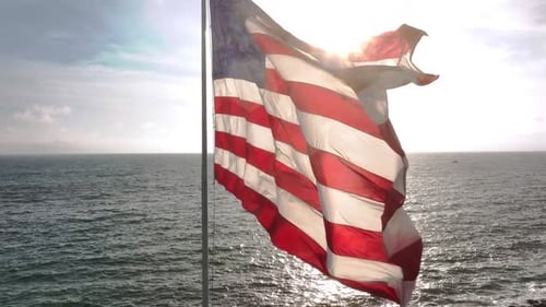 American Flag in Sunlight American Flags Waving at Sea USA Flag in Wind American Flag Moving in