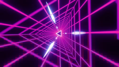 Seamless Loop Retro 1980s Animation Triangle Grid Synthwave Tunnel Background for Music Video Video